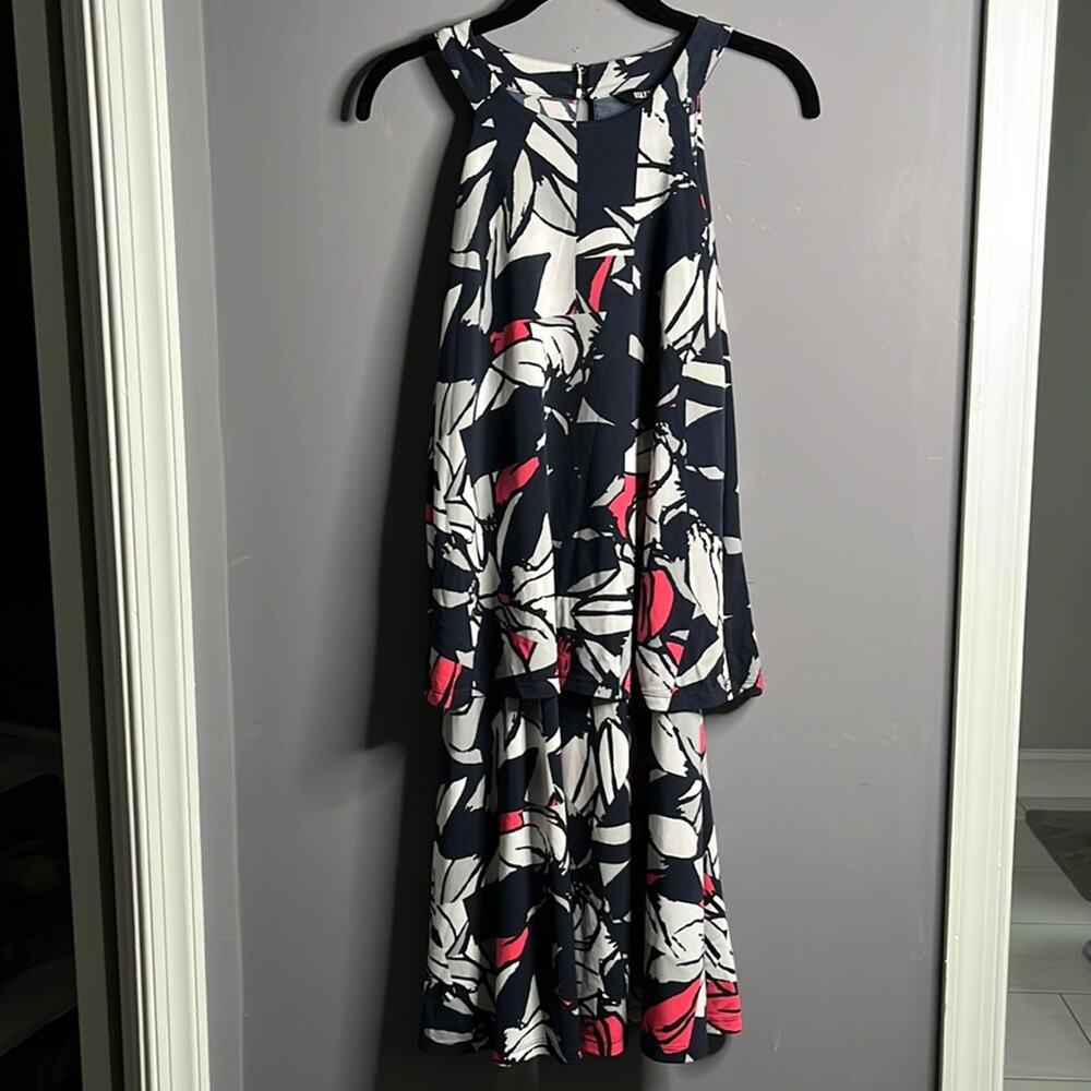 Ellen Tracy Pink Blue White Floral Dress Medium
